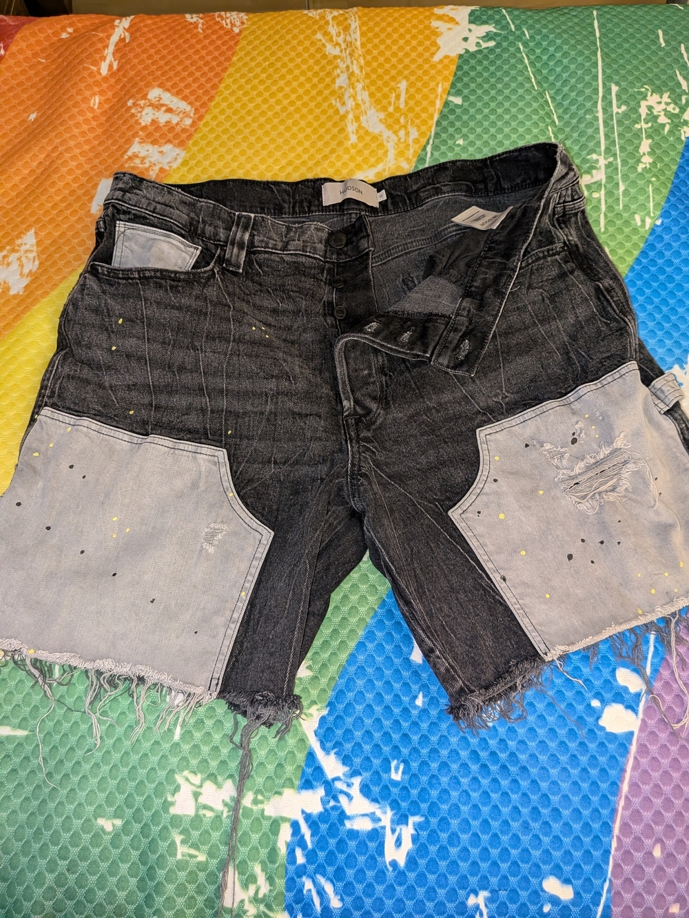 Hudson Jeans Black Two-Tone Carpenter Distressed Denim Shorts
